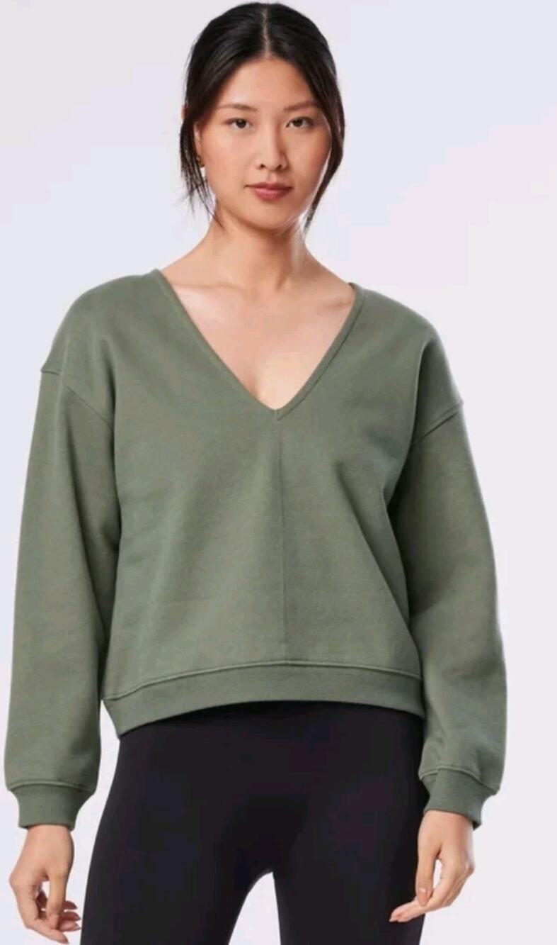 TAVI Deep V Sweatshirt - GREEN Leaf SIze S Longsleeve Cotton